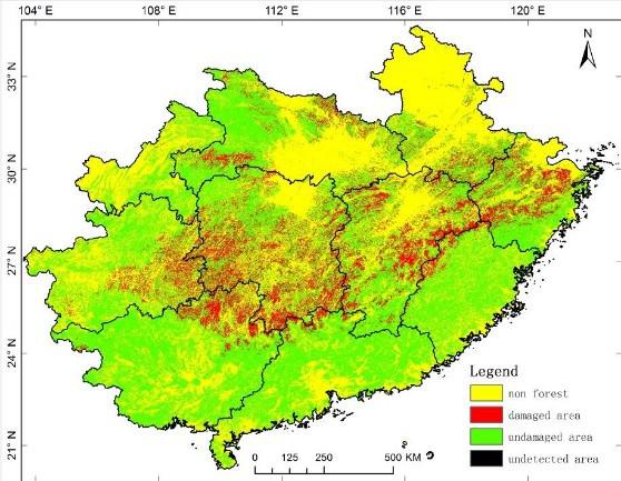 The assessment of damaged vegetation caused by ice-snow disaster