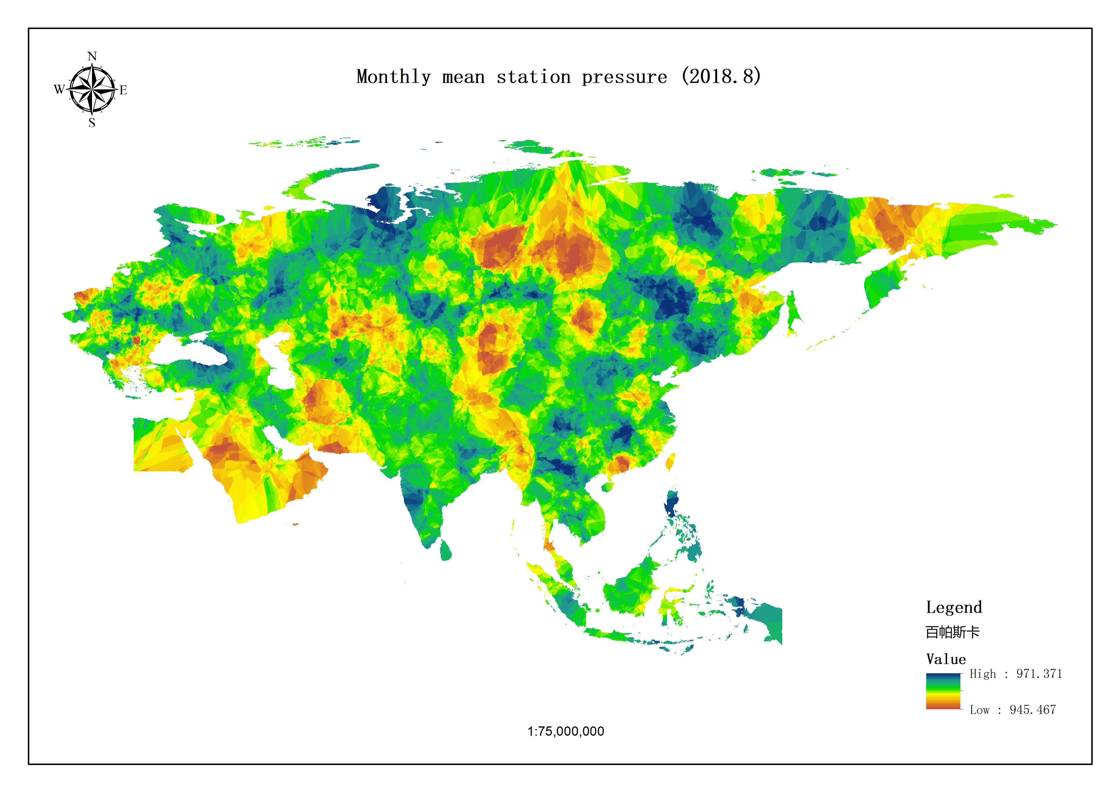 Monthly mean station pressure monitoring data set for One Belt and One Road region (1989-2018)