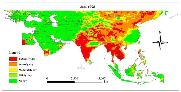 Spatio-temporal distribution of drought in the Belt and Road Area during 1998-2015 based on TRMM precipitation data