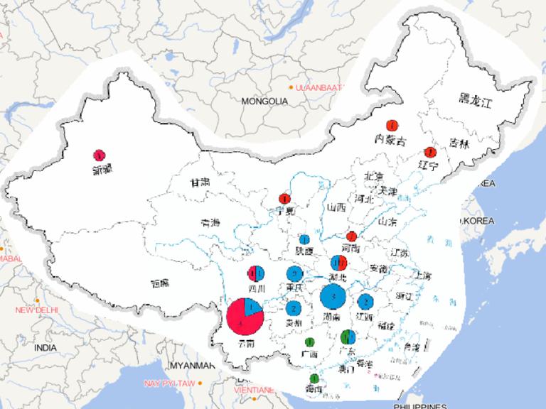 Online map of the number of national disaster relief  emergency responses times by disaster type in 2014