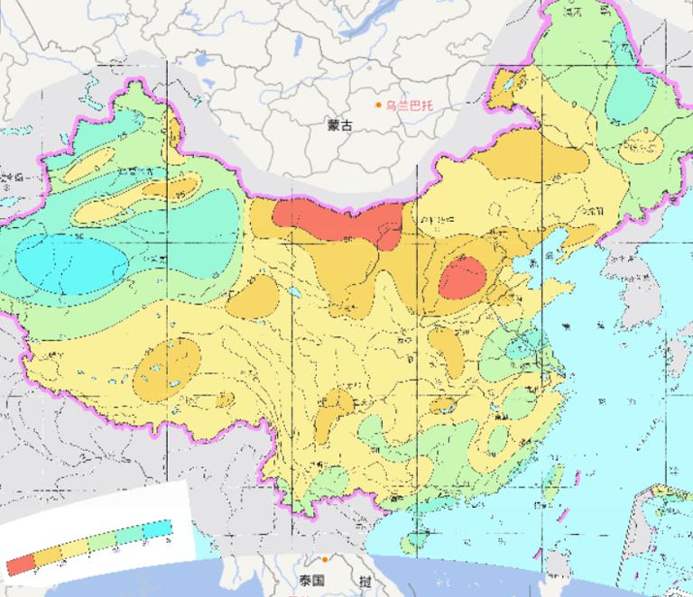 Online map of percentage difference between precipitation and mean in typical dry year of China in 1972