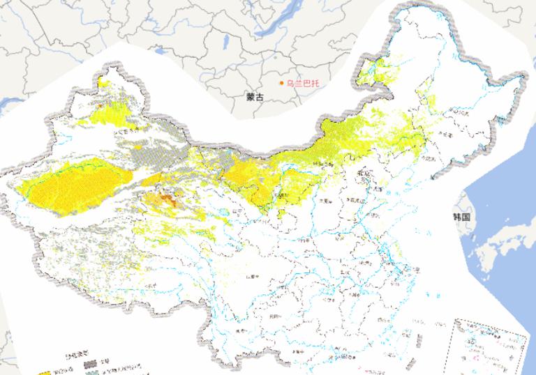 Online map of status of sandy land of major dust storm in 2004