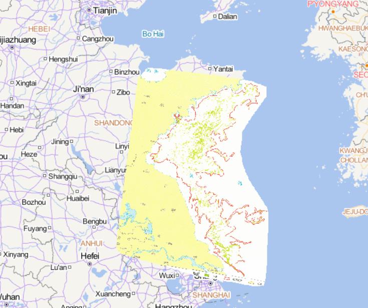 Online map of green tide distribution of marine disasters on July 14, 2014