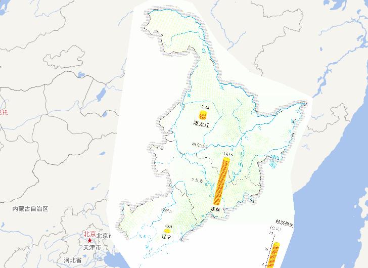 Direct economic losses online map from July 14th to 20th,2010 during the mid July's flood disaster period in Northeast China