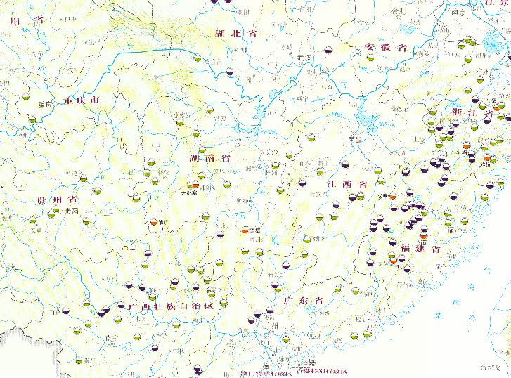 Water regimen and reservior condition online map from July 1st to 8th,2010  during the early July's flood disaster period in South China