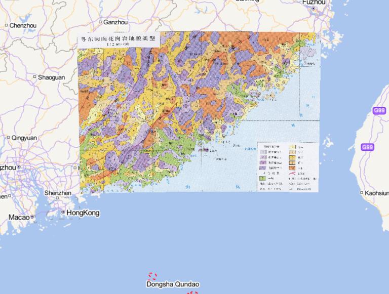 Geomorphologic map of South Fujian granite in eastern Guangdong