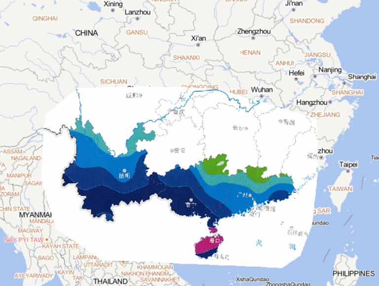 Online map of accumulated precipitation of No.1409 "Rammasun" super typhoon from July 18 to 21, 2014