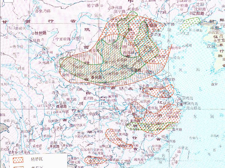 Online distribution map of drought and frozen disasters of China in Yuan Dynasty