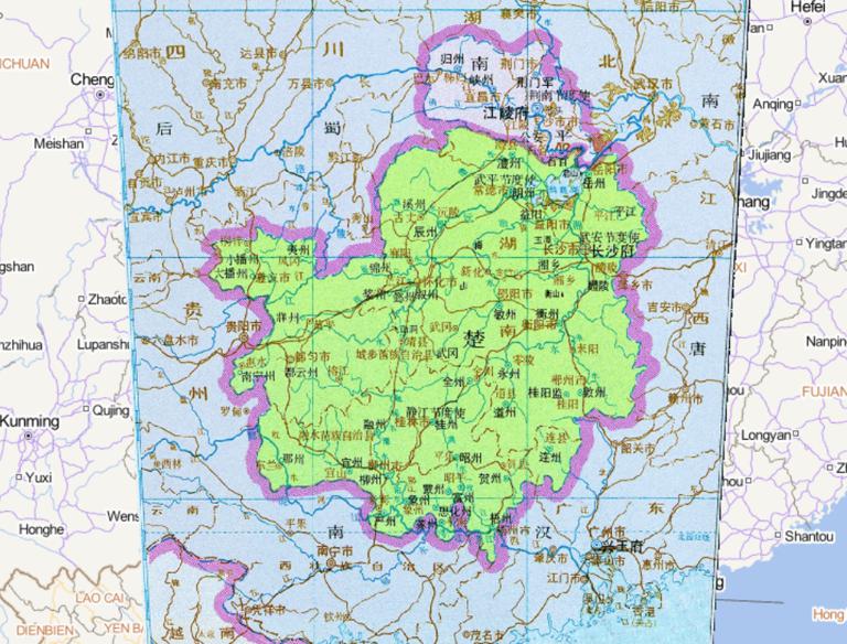 Historical map of Chu during the Five Dynasties and Ten Kingdoms of China