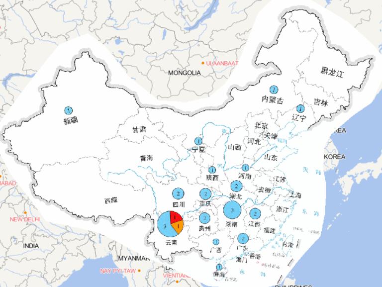 Online map of the number of national disaster relief emergency responses times in 2014