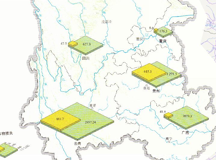 Online map of drought losses in Southwest China in 2010