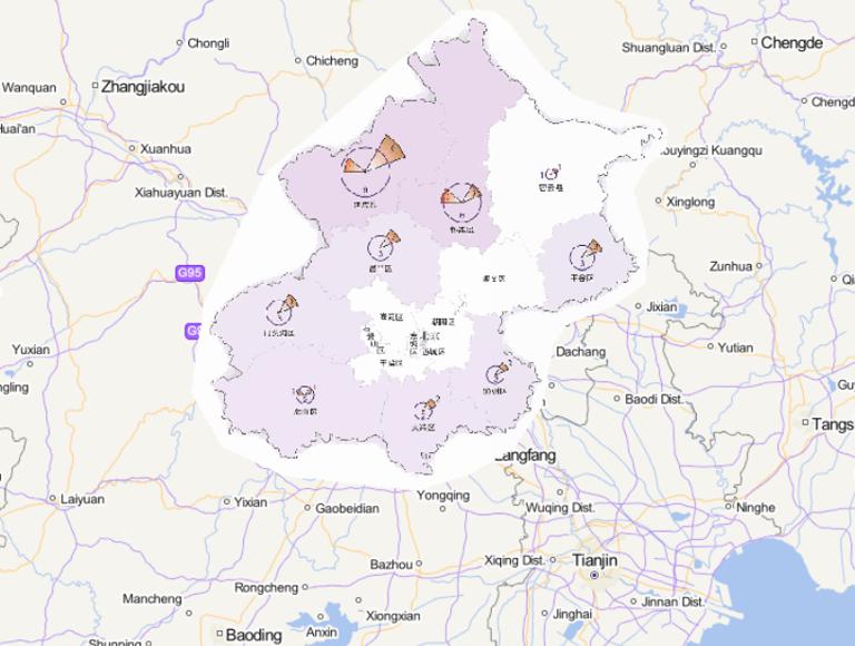 Online map of disaster frequency distribution by disaster type in Beijing in 2014