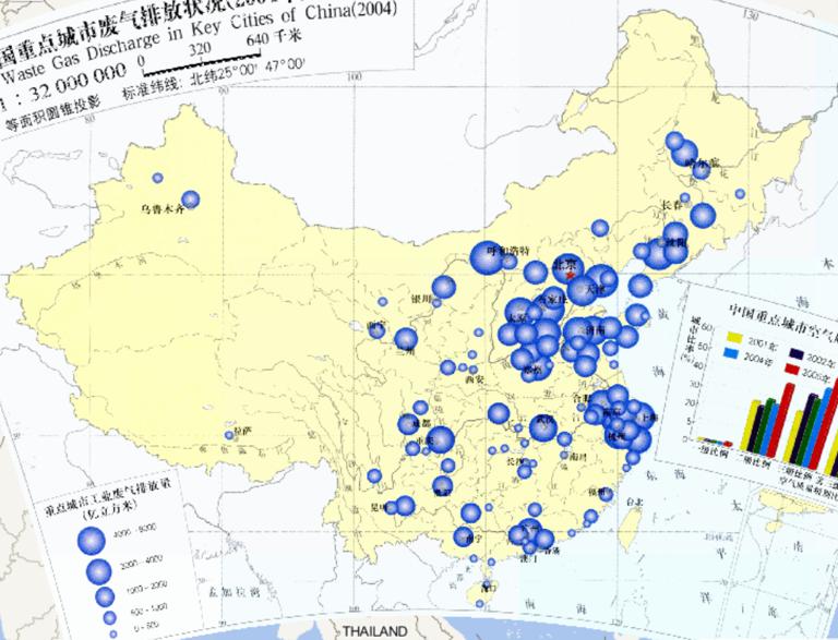The state of Waste Gas Discharge in Key Cites of China(2004)