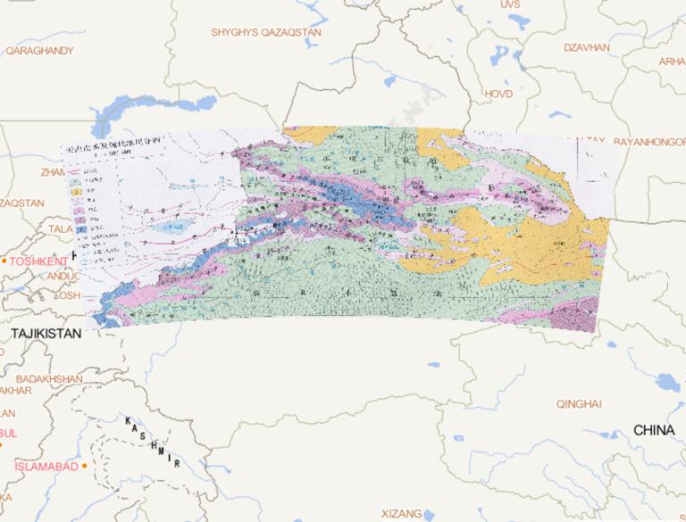 Distribution of the Tianshan Mountains and Modern Glaciers in China