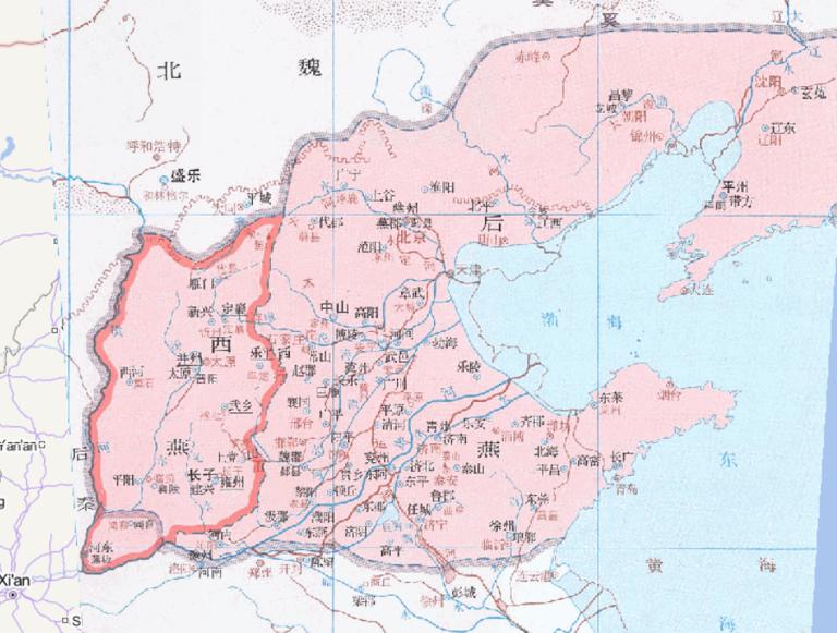 Online historical map of Xiyan (393 A.D.) and Houyan (394 A.D.) during the Sixteen Kingdoms period of the Eastern Jin Dynasty
