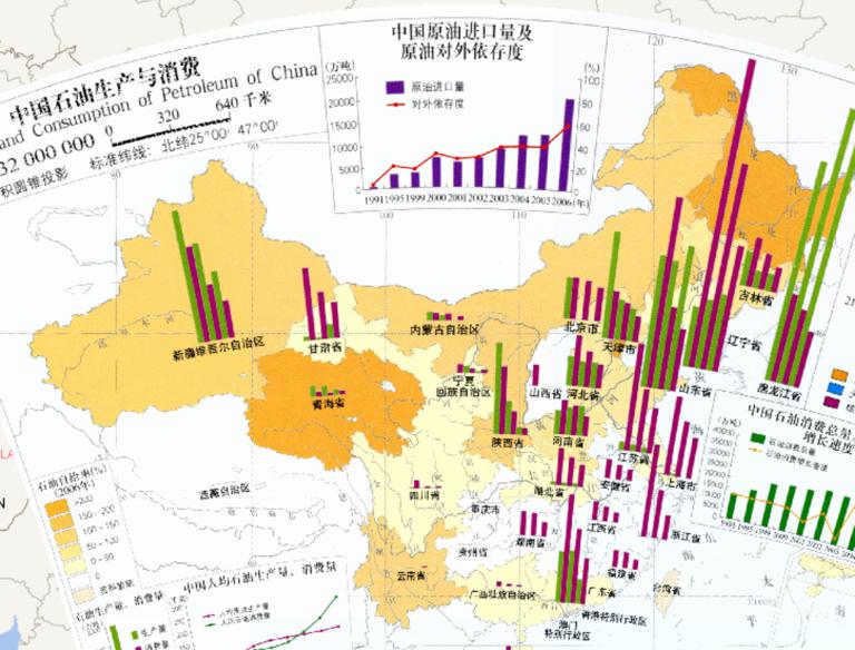 China's oil production and consumption online map (1: 32 million)