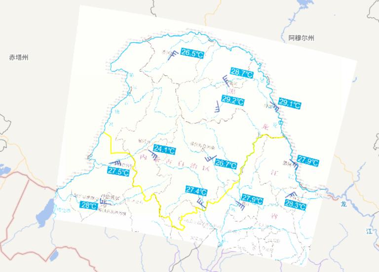 Online map of meteorological condition of the forest fire in Greater Higgnan Mountains in June 29th, 2010