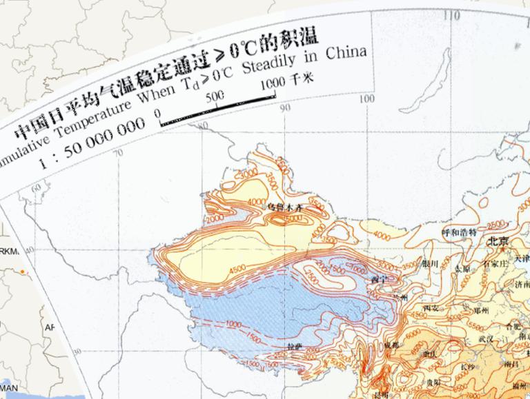 Online map of Chinese daily average temperature stability through more than 0 degrees Celsius temperature