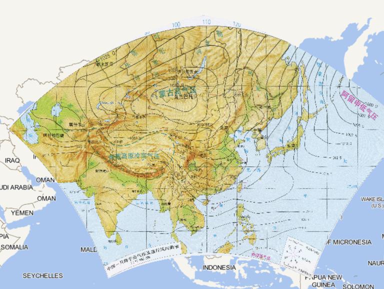 The frequency of sea level pressure and prevailing wind direction in China in January