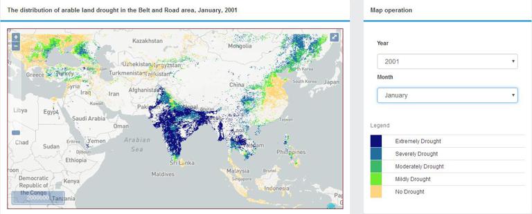 The thematic knowledge service of “The spatio-temporal distribution of arable land drought in the Belt and Road area” released