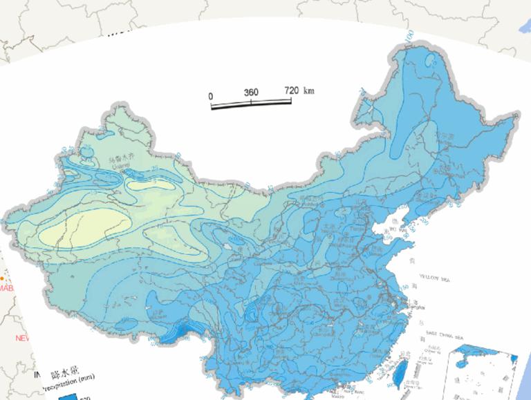 China Monthly average monthly precipitation (in August) Online map