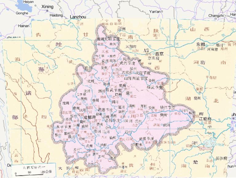 Online historical map of Former Shu (924) in the Five Dynasties and Ten Kingdoms period of China