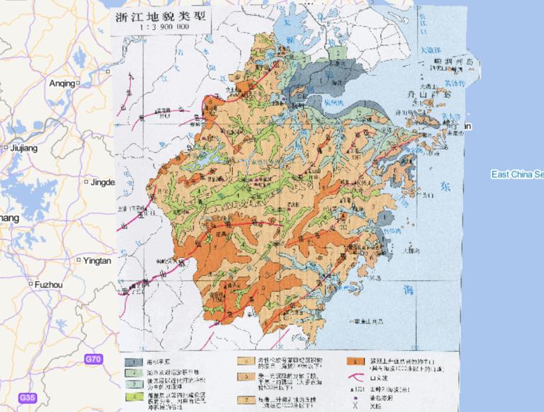 Online map of Zhejiang landform in China