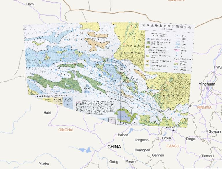 Distribution of the water system and artesian water in Hexi Corridor, China