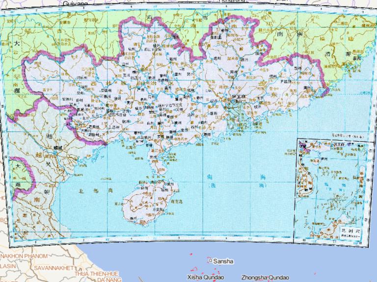 The Historical Map of the South Han Dynasty in the Five Dynasties and Ten Kingdoms Period of China