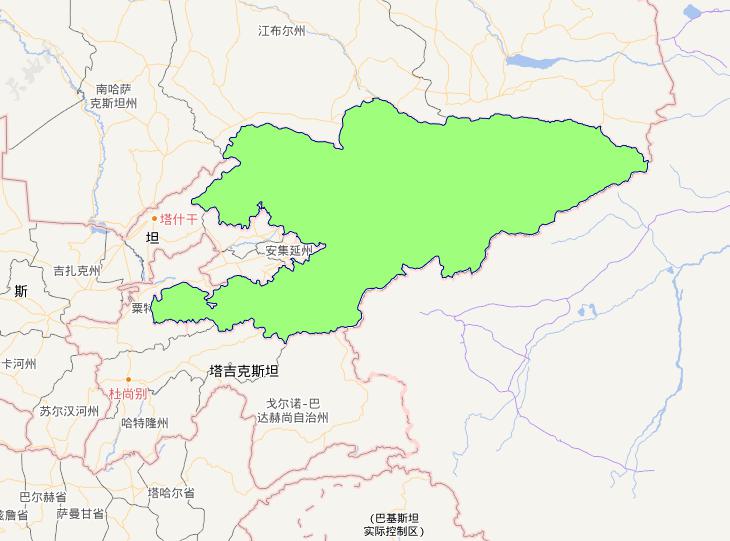 Online map of level 0 administrative boundaries in Kyrgyzstan