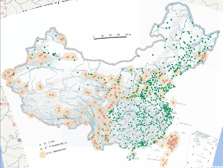 Online map of China earthquake disaster affected area (2300 BC to 2000 AD, magnitude 7 or above)