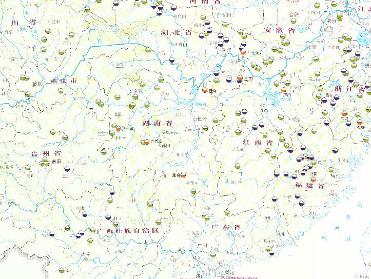 Water regimen and reservior condition online map from July 14th to 22nd,2010 during the mid and late July's flood disaster period in South China