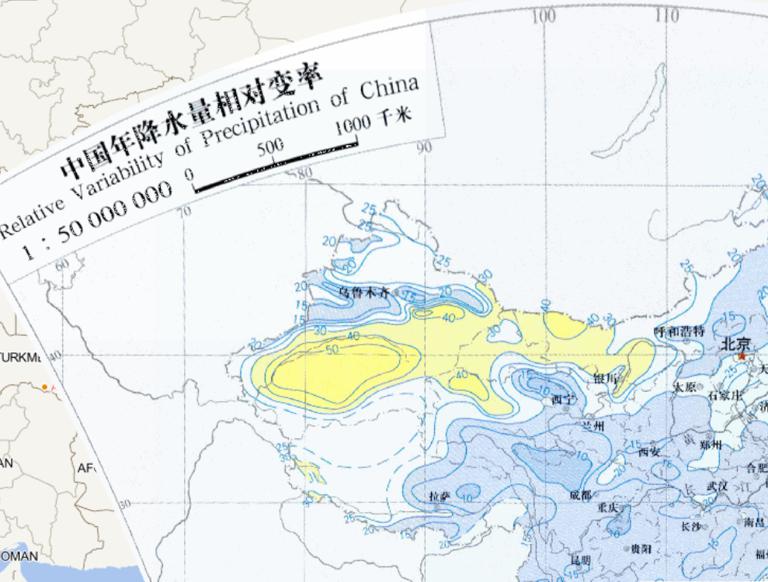 Online map of the relative variability of annual precipitation in China