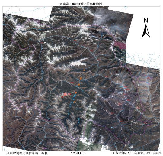 Pre-earthquake image map of jiuzhaigou 7.0 earthquake