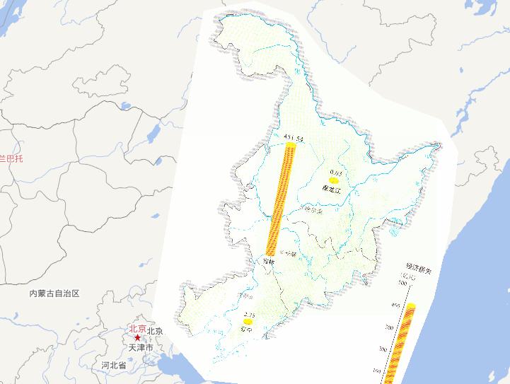 Direct economic losses online map from July 24th to 30th,2010 during the late July's flood disaster period in Northeast China