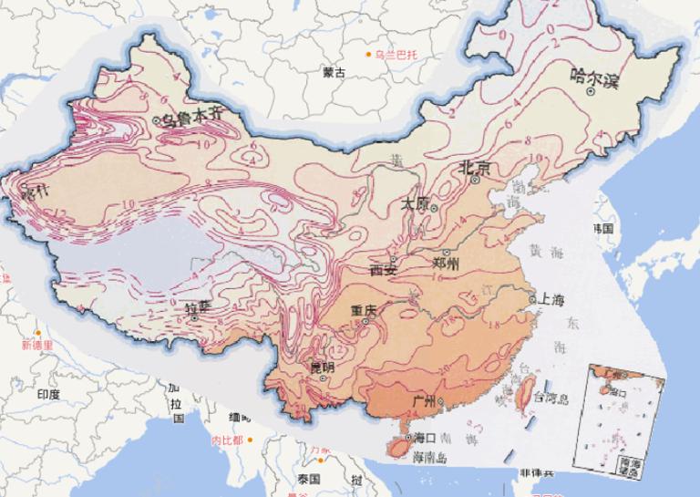 Online map of average temperature in October in China