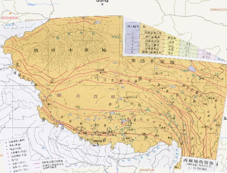 China map of geothermal resources in Tibet