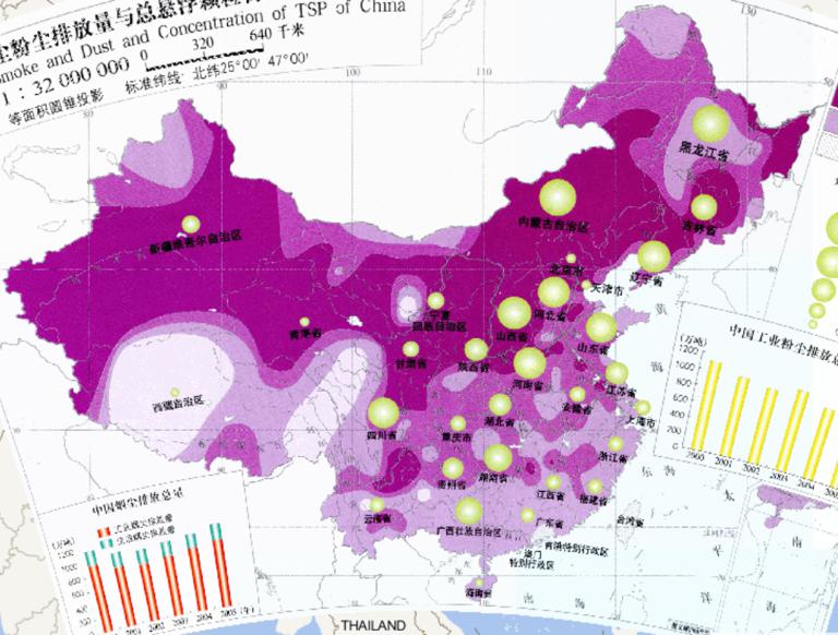 China Dust Emissions and Total Suspended Particulate (TSP) Concentration (1: 32 million) Online Map
