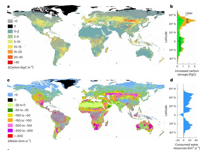 Carbon restoration potential on global land under water resource constraints