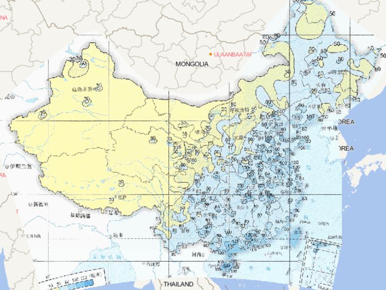 Online map of maximum hourly precipitation in China from 1961 to 2015