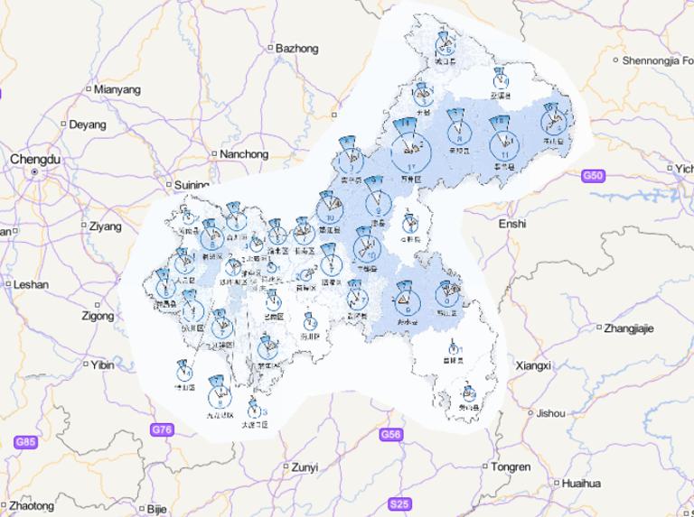 Online map of disaster frequency distribution by disaster type in Chongqing in 2014