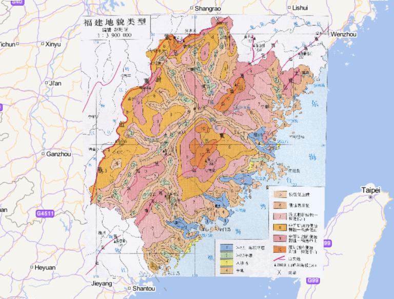 Online Map of Geomorphic Types in Fujian, China