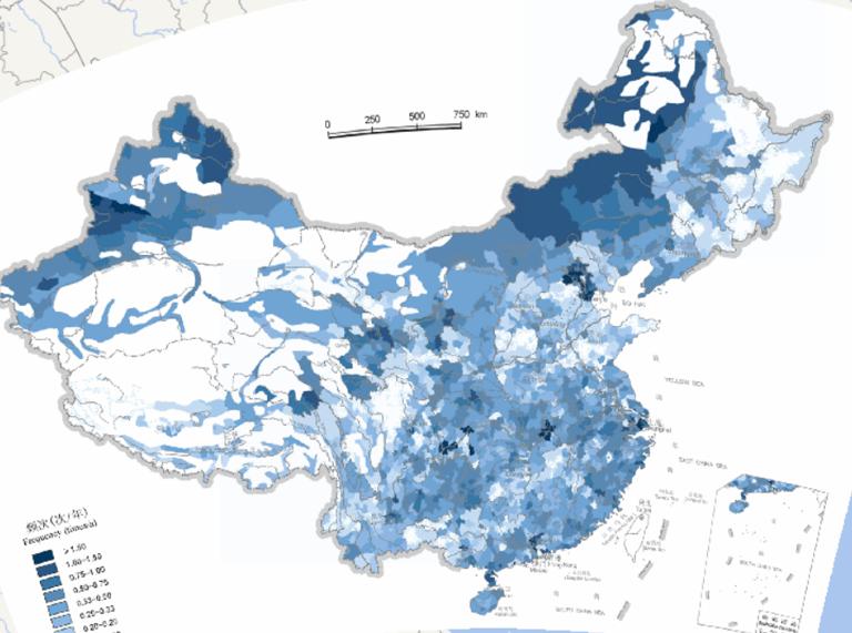 Online map of frequency of natural disasters  in China (1976-2000)