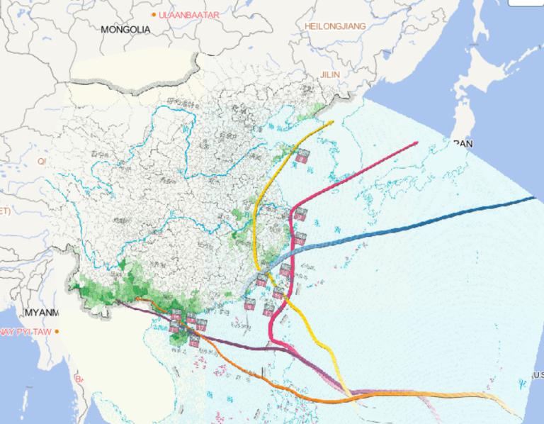 Online map of typhoon path and disaster distribution in China in 2014