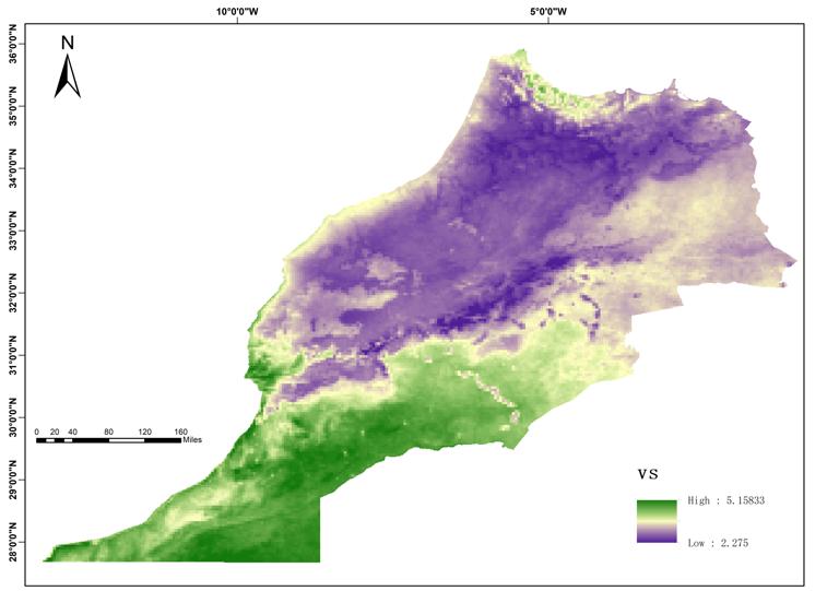 Average monthly wind speed in Morocco in 2022