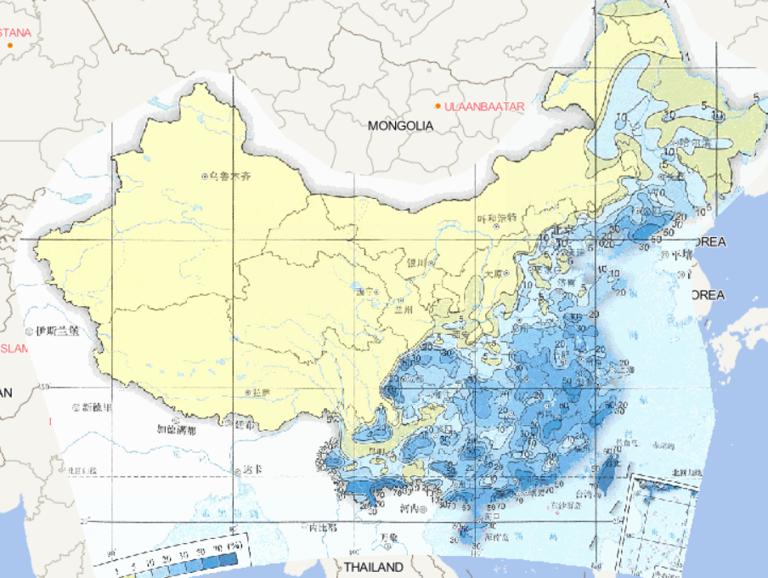 Online map of summer rainfall and waterlogging frequency in China from 1981 to 2010