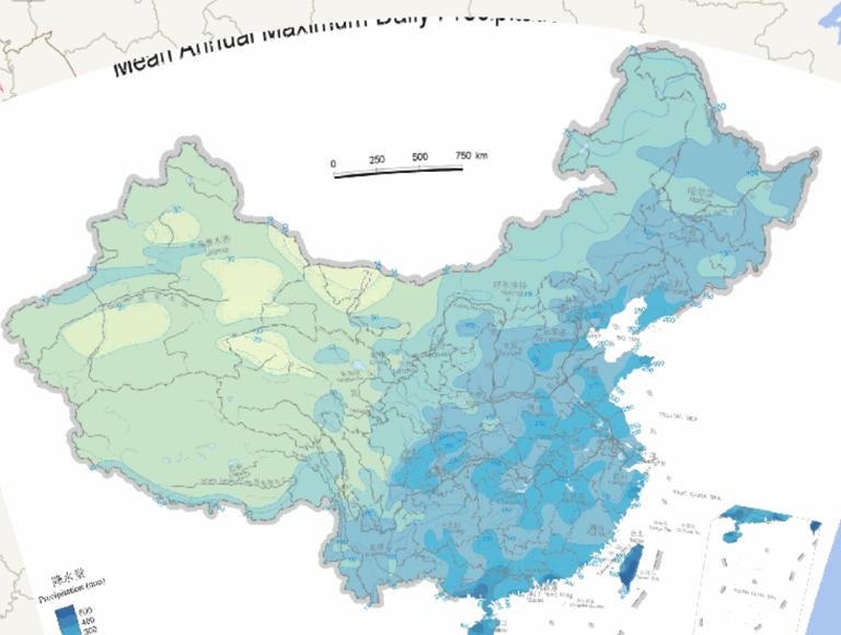 China 's annual average daily maximum precipitation online map