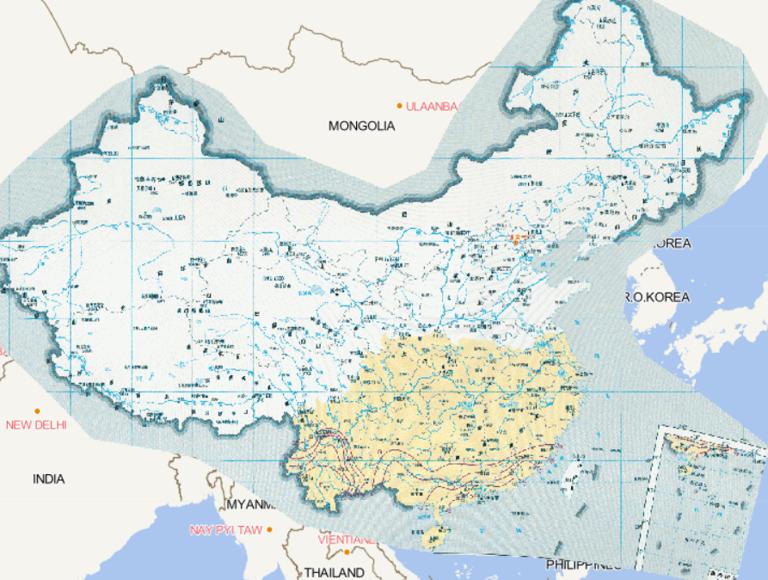 Online map of moderate low temperature frequency, overcast rain (indicator 1) during the seedling cultivation period of double cropped early rice in China