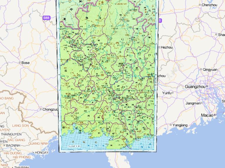 Historical map of the vicinity of Guizhou Province in the east of Lingnan Road during the Tang Dynasty in China