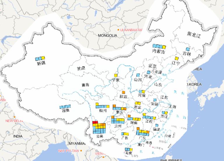 Online map of the number of provincial disaster relief emergency responses times in 2014